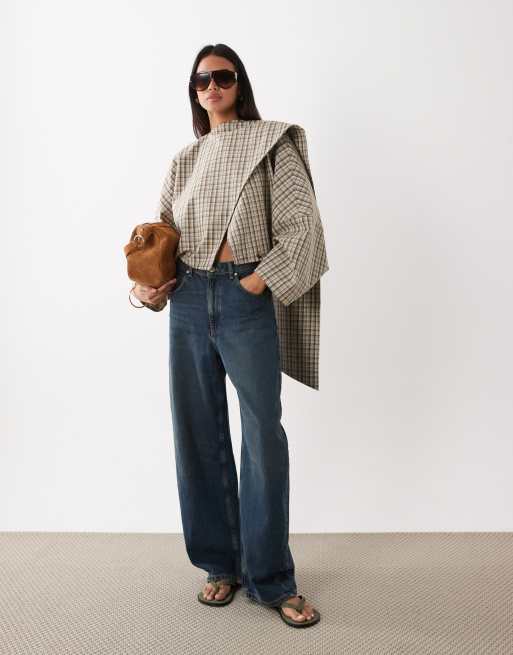 ASOS DESIGN - Geruit jack met omgeslagen sjaal en vleermuismouwen in ecru, 4 van 4