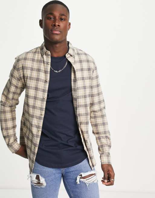 ASOS DESIGN - Geruit overhemd in beige