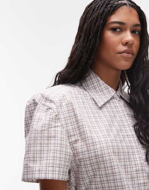 ASOS DESIGN - Geruit overhemd met korte mouwen en schoudervullingen in bruin, 3 van 4