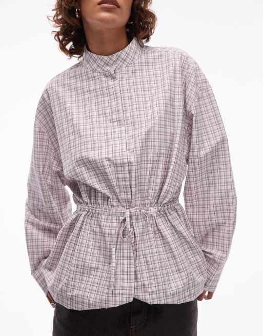 ASOS DESIGN - Geruit overhemd met opstaande boord en trekkoord in de taille, 2 van 4