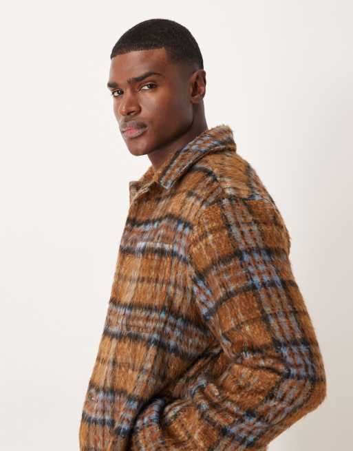 ASOS DESIGN - Geruit shacket met wollook in bruin, 4 van 5