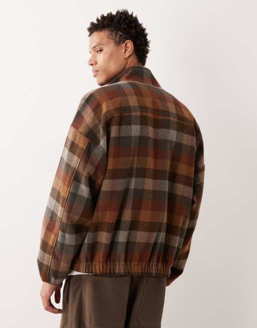 ASOS DESIGN - Geruit trainingsjack van wolmix in bruin, 3 van 5