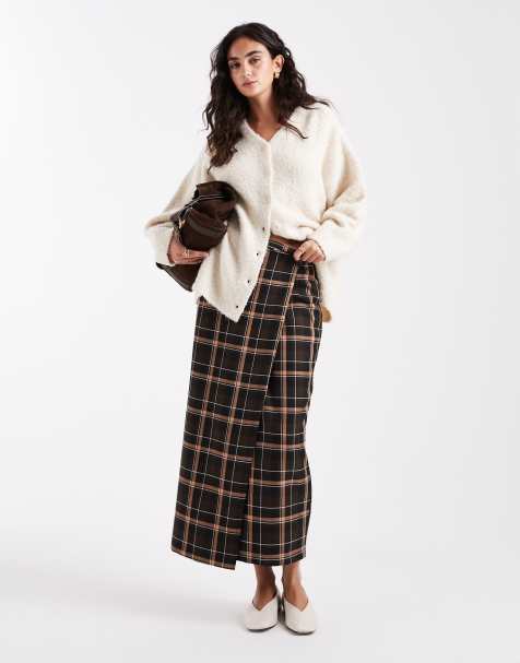 ASOS DESIGN - Geruite asymmetrische maxi rok met overslag - view 1