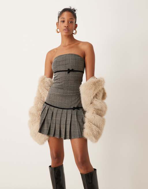 ASOS DESIGN - Geruite bandeau-top met lintdetail, deel van co-ord set