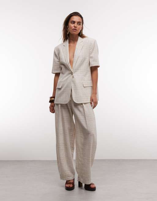 ASOS DESIGN - Geruite blazer met korte mouwen in beige, deel van co-ord set, 4 van 7
