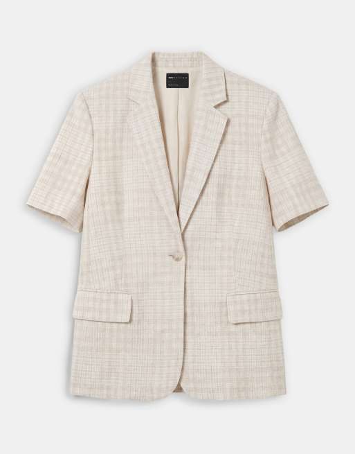 ASOS DESIGN - Geruite blazer met korte mouwen in beige, deel van co-ord set, 5 van 7