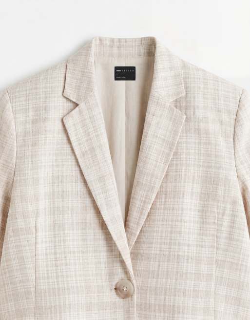 ASOS DESIGN - Geruite blazer met korte mouwen in beige, deel van co-ord set, 7 van 7