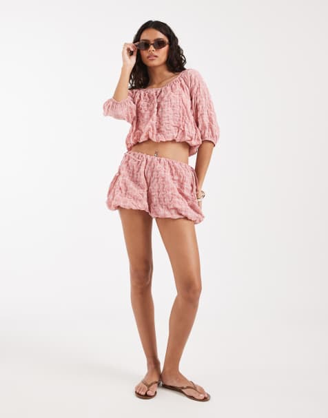 ASOS DESIGN - Geruite bloomer short met pofzoom in roze - view 1