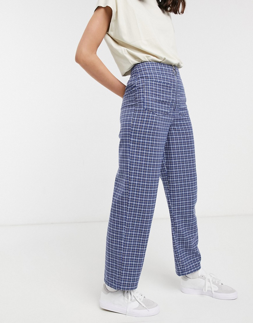 ASOS DESIGN - Geruite broek met hoge taille in blauw