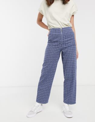 ASOS DESIGN - Geruite broek met hoge taille in blauw | ASOS