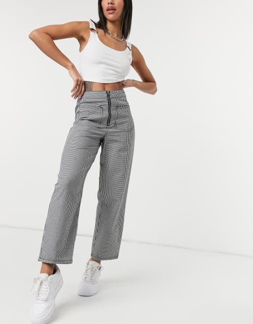 ASOS Design - Geruite broek met rechte pijpen in zwart-wit