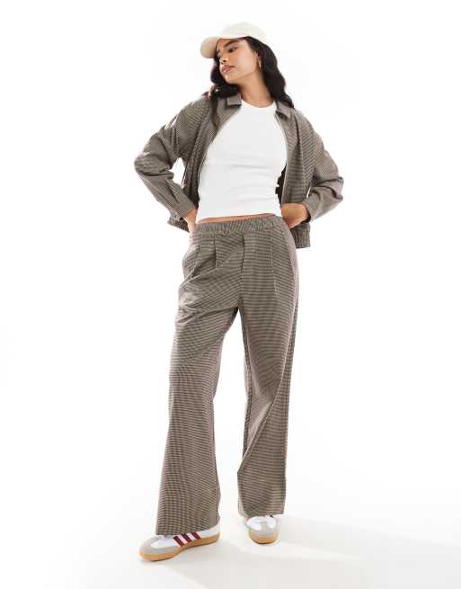 ASOS DESIGN - Geruite broek met wijde pijpen in bruin, deel van co-ord set