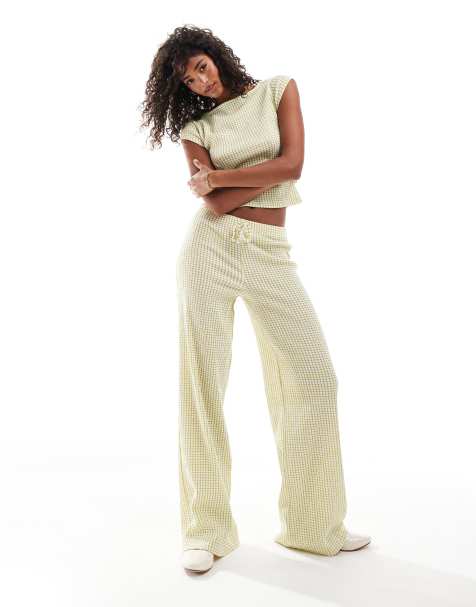 ASOS DESIGN - Geruite broek met wijde pijpen in groen, deel van co-ord set - view 1