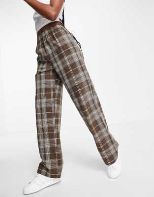 ASOS DESIGN - Geruite broek zonder sluiting met hamerlus in bruin | ASOS