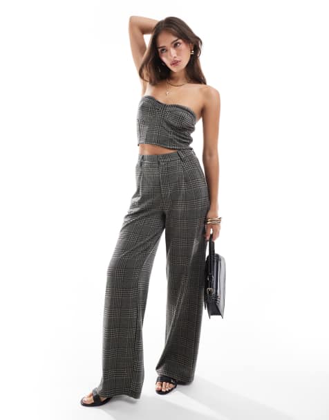 ASOS DESIGN - Geruite co-ord set met top met buste detail en broek met wijde pijpen - view 1