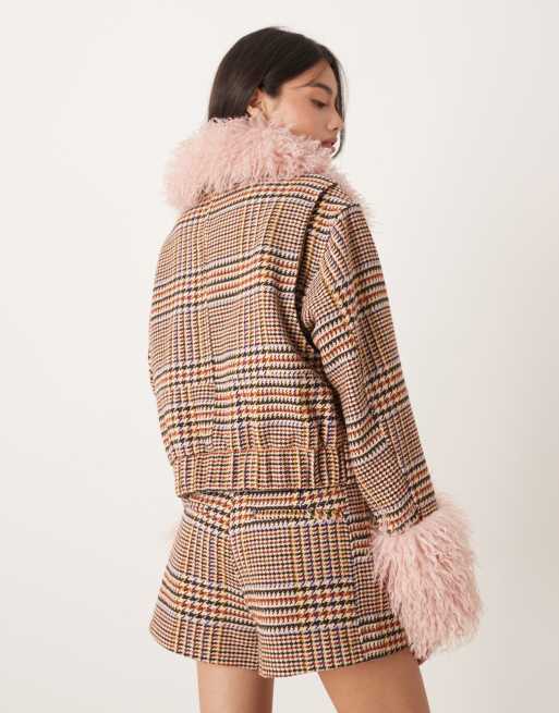ASOS DESIGN - Geruite elegante tweed blazer met kraag van imitatiebont, deel van co-ord set, 4 van 4