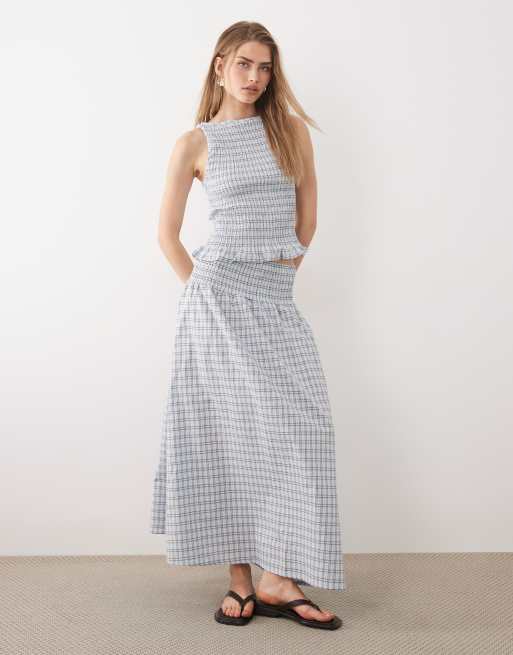 ASOS DESIGN - Geruite gesmokte tanktop in blauw, deel van co-ord set, 2 van 4