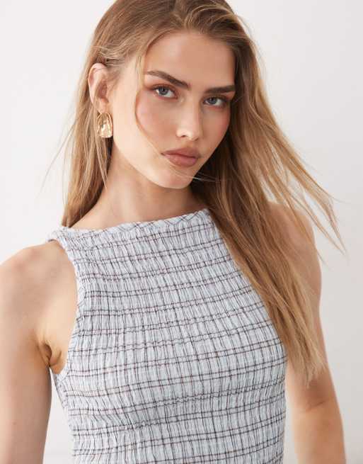 ASOS DESIGN - Geruite gesmokte tanktop in blauw, deel van co-ord set, 3 van 4