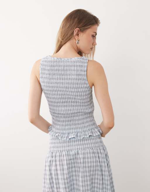 ASOS DESIGN - Geruite gesmokte tanktop in blauw, deel van co-ord set, 4 van 4