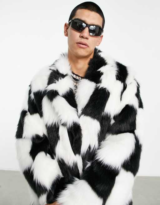 ASOS DESIGN - Geruite lange jas van imitatiebont, 3 van 4