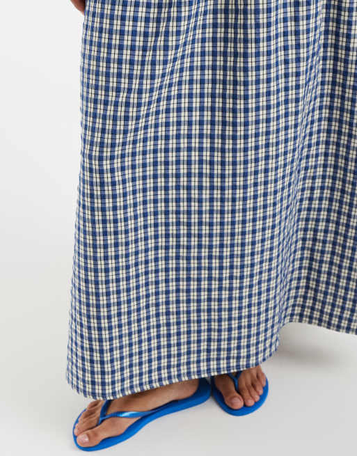 ASOS DESIGN - Geruite maxi rok met gesmokte taille in blauw, deel van co-ord set, 4 van 5