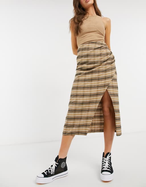 segment Bijwerken Detective ASOS DESIGN - Geruite midi rok met overslag | ASOS