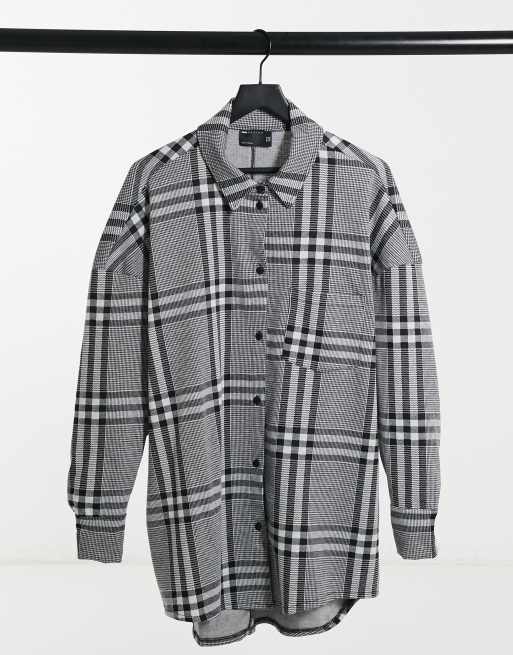 ASOS DESIGN - Geruite mini-overhemdjurk met lange mouwen in zwart-wit
