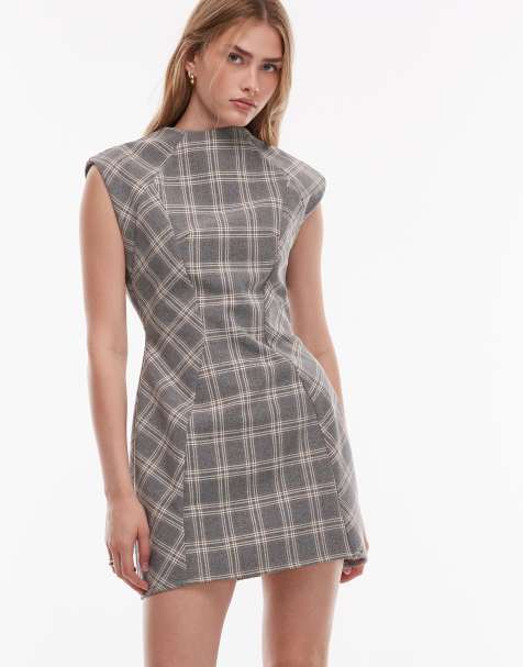ASOS DESIGN - Geruite mini skaterjurk met kapmouwtjes met schoudervullingen - view 1