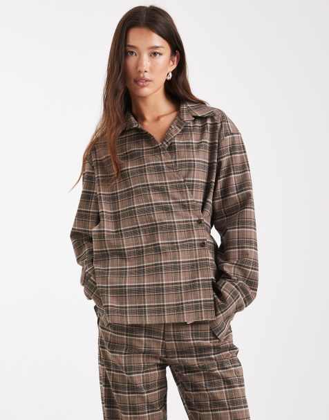 ASOS DESIGN - Geruite overslagtop van wolmix in crème - view 1