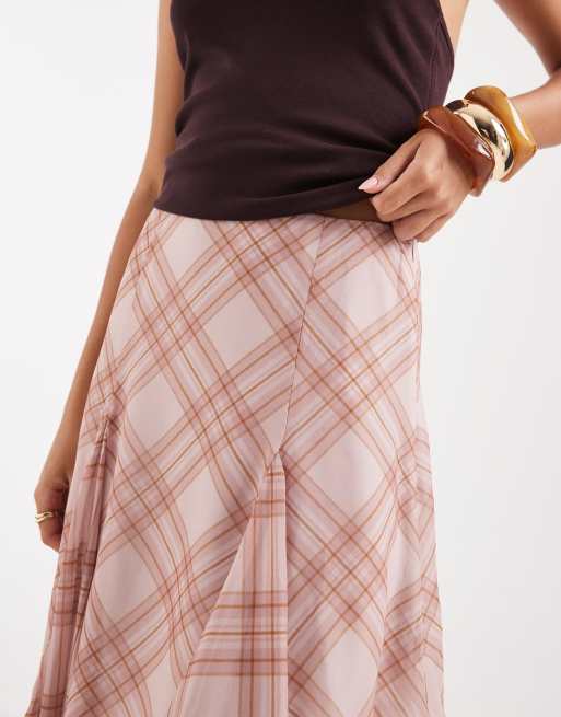 ASOS DESIGN - Geruite rok van chiffon met asymmetrische ruches in roze, 5 van 5