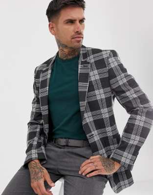 ASOS DESIGN - Enger Blazer in Grau kariert - Grau