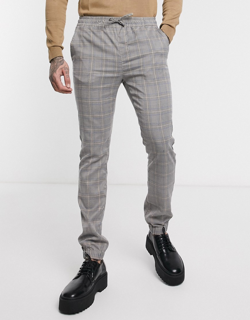 ASOS DESIGN - Geruite skinny broek met elastische taille, combi-set-Bruin