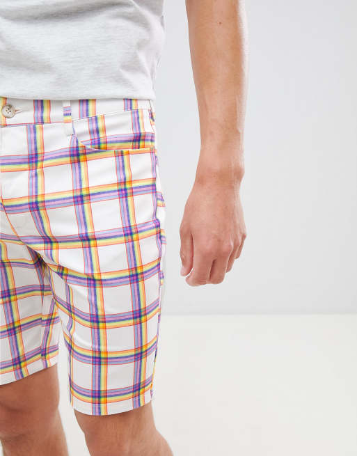ASOS DESIGN - Geruite skinny short met regenboogprint, 3 van 4