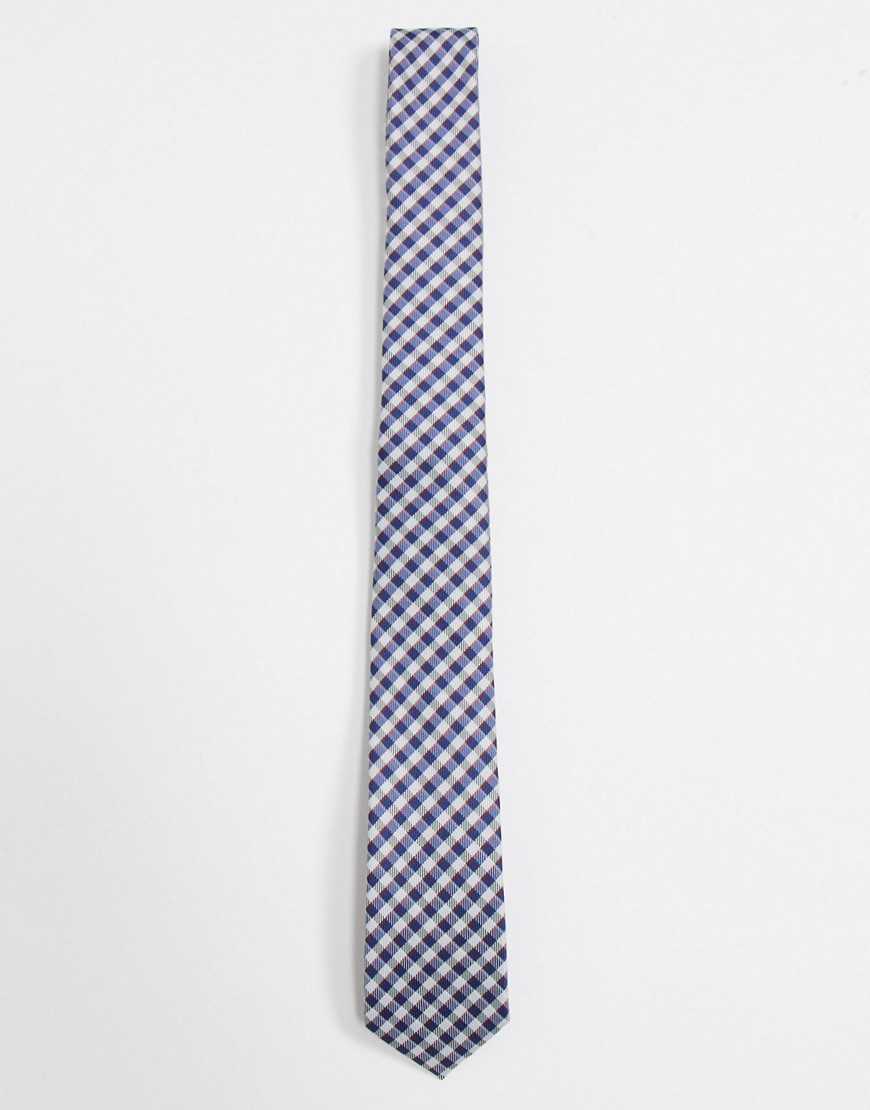 ASOS DESIGN - Geruite smalle stropdas in marineblauw