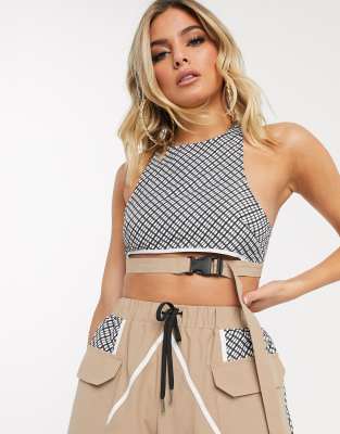 ASOS DESIGN  Kariertes Bustier aus technischem Gewebe im Wanderstil, Kombiteil Mehrfarbig