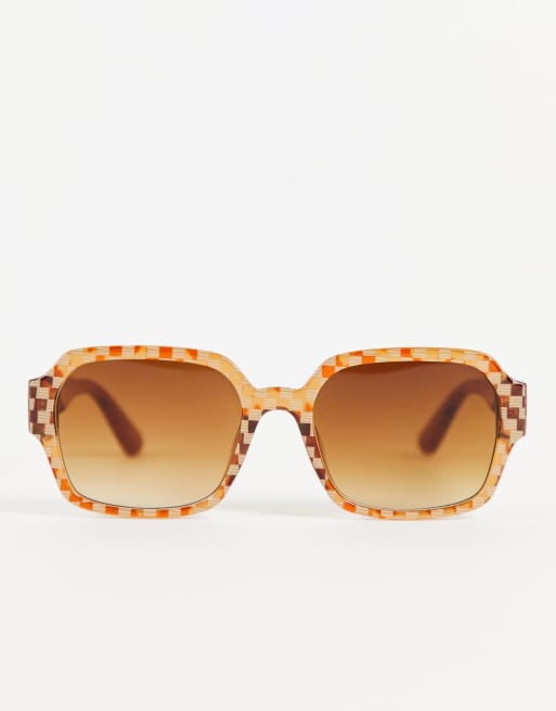 ASOS DESIGN - Geruite vierkante zonnebril in bruin, 2 van 4