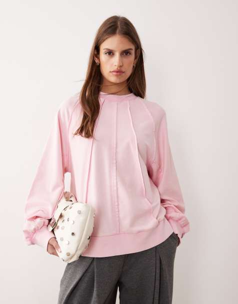 ASOS DESIGN – Gesäumtes Sweatshirt in verwaschenem Rosa mit Einsätzen - view 1