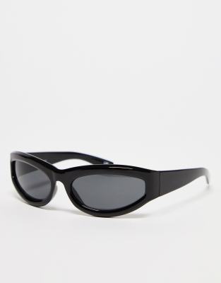 ASOS DESIGN - Geschlossene, abgeschrägte Visor-Sonnenbrille in Blau-Schwarz