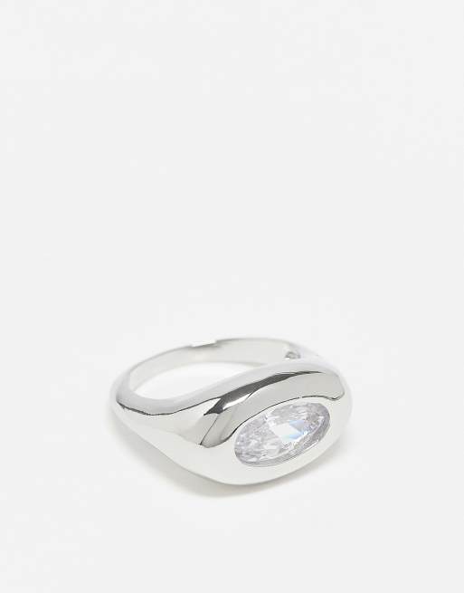 ASOS DESIGN – Geschmolzener Siegelring in Silber mit Schmuckstein