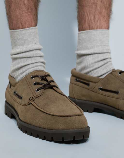 ASOS DESIGN – Geschnürte Bootsschuhe in Khaki mit gerillter Sohle, 4 von 7