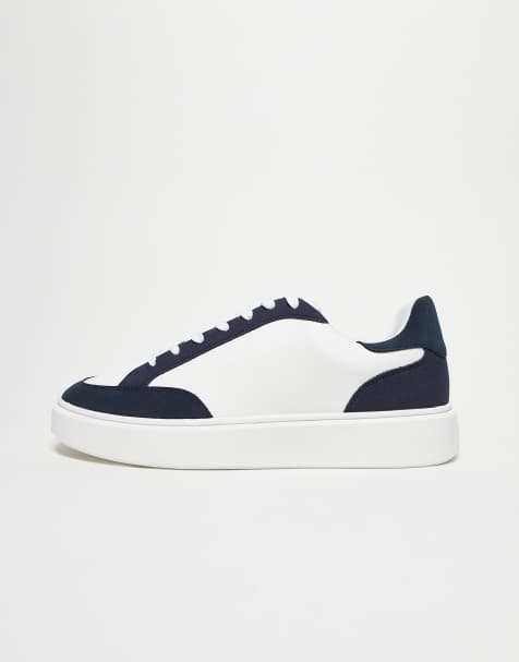 ASOS DESIGN – Geschnürte Sneaker in Weiß mit Einsätzen in Marineblau - view 1