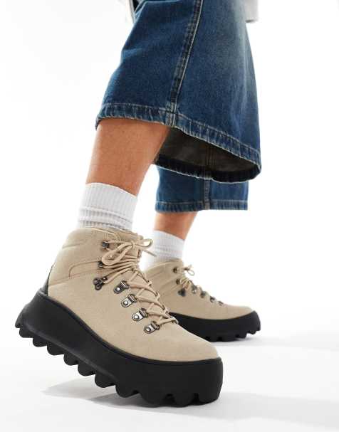 ASOS DESIGN – Geschnürte Wanderstiefel in Steinbeige mit dicker Sohle - view 1
