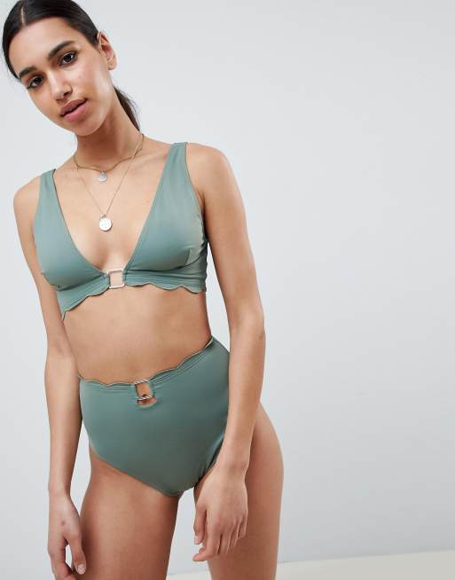 ASOS DESIGN - Geschulpte bikiniset met crop-top en goudkleurige ring, 2 van 2