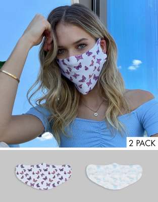 asos design -  – Gesichtsmasken im 2er-Pack mit Schmetterlings- und Himmeldesign bedruckt-Mehrfarbig