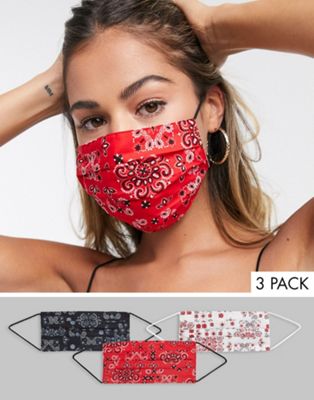 ASOS DESIGN – Gesichtsmasken mit Bandanaprint im 3er-Pack