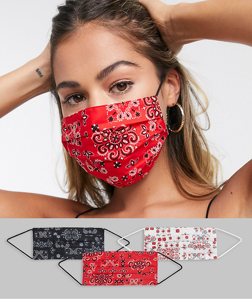 ASOS DESIGN – Gesichtsmasken mit Bandanaprint im 3er-Pack-Mehrfarbig