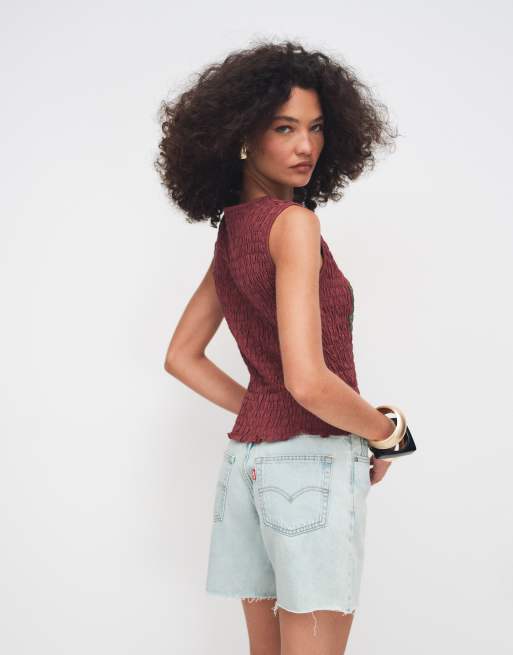 ASOS DESIGN - Gesmokt hemdje met papaya-print in bruin, 4 van 7