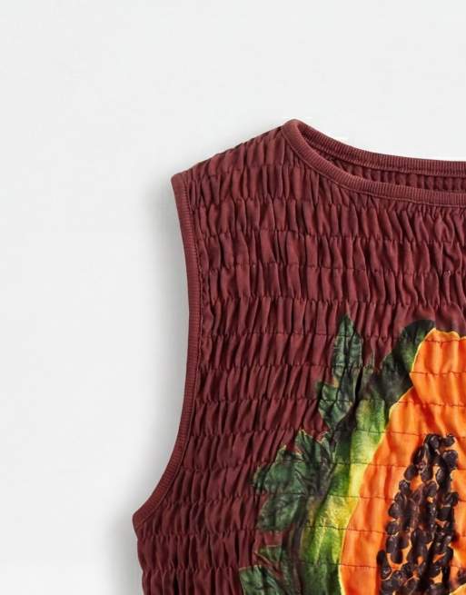 ASOS DESIGN - Gesmokt hemdje met papaya-print in bruin, 7 van 7