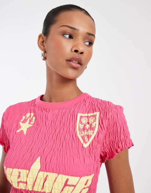 ASOS DESIGN - Gesmokt voetbalshirt in roze en geel, 4 van 4