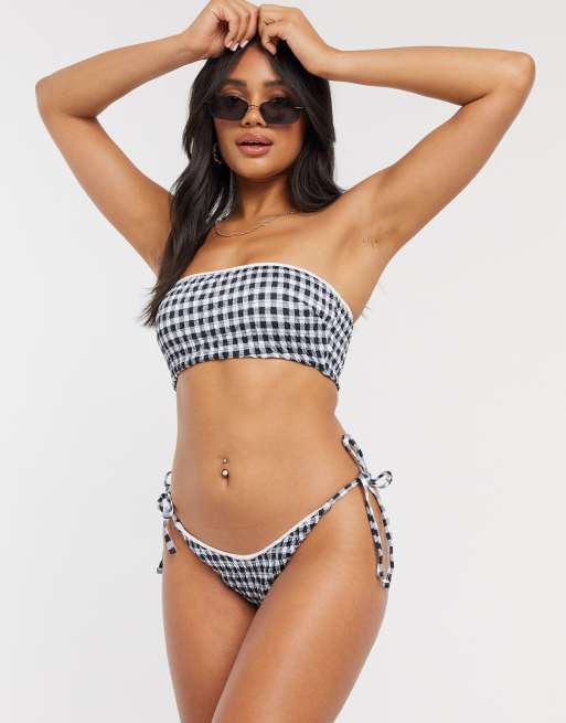 ASOS DESIGN - Aangerimpelde bikini met gingham-ruit in zwart-wit, 2 van 2